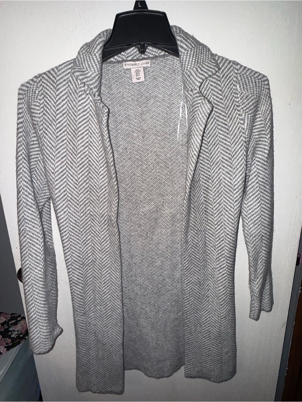 Sincerely Jules Gray Herringbone Long-Sleeve Knit cardigan